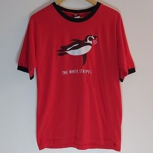 Vintage The White Stripes Ringer Band T Shirt Red with Black Trim Size Large